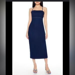 NWT forever 21 lace up denim midi dress